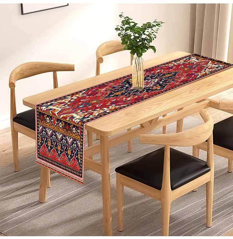 New European Style Textured Printed Table Flag Cross-Border Linen Restaurant Decoration Bohemian Style Long Tablecloth Wholesale