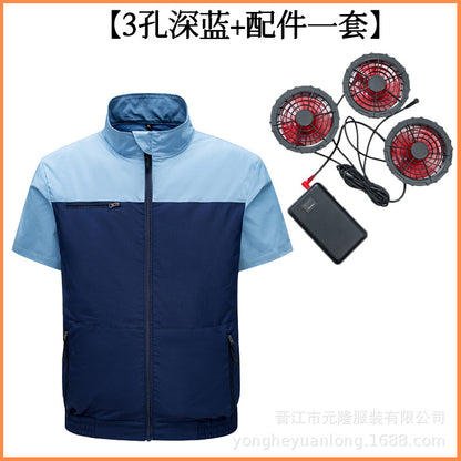 Cross-Border Summer Cooling Air-Conditioning Clothing with Fan Refrigeration Workwear Outdoor Heatstroke Prevention Fan Clothing Men's Labor Protection Clothing Work Clothes