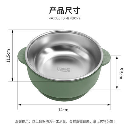 Cross-border Stainless Steel Children's Bowl Household Cute Baby Drop-resistant Heat-insulated Tableware Kindergarten Children's Rice Bowl with Suction Cup