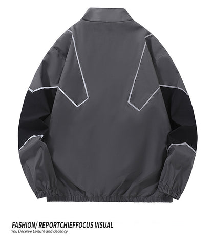 Russian Foreign Trade Trendy Brand Reflective Patchwork Stand-Up Collar Jacket Spring and Autumn Loose Sports Casual Jacket for Men
