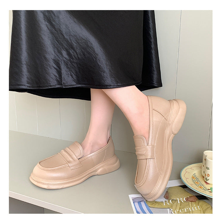 Thick-Soled Loafers British Style Slip-On White Shoes for Women 2025 New Versatile Toe-Toe Shoes Cross-Border Foreign Trade Women's Shoes