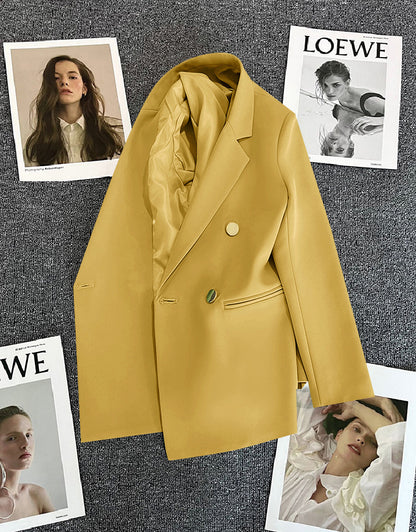 Green Metal Buckle Korean Style 2024 Spring and Autumn New Milk White Suit Jacket Women's Casual All-match High-end Suit