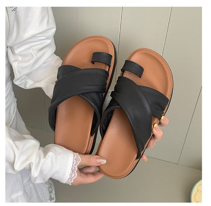 Thick-bottom Slippers Women's 2025 Summer New Beach Outer Wear Cross-belt Cross-border Foreign Trade Flat Beach Sandals