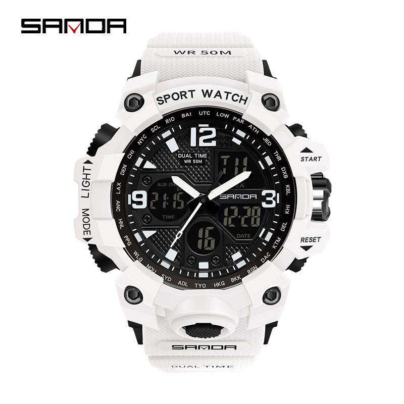 Sanda Hot-Selling Watch Korean Version Student Party Multi-Functional Waterproof Alarm Clock Electronic Watch Cool Dual Display Luminous Sports Watch by PDG ibma