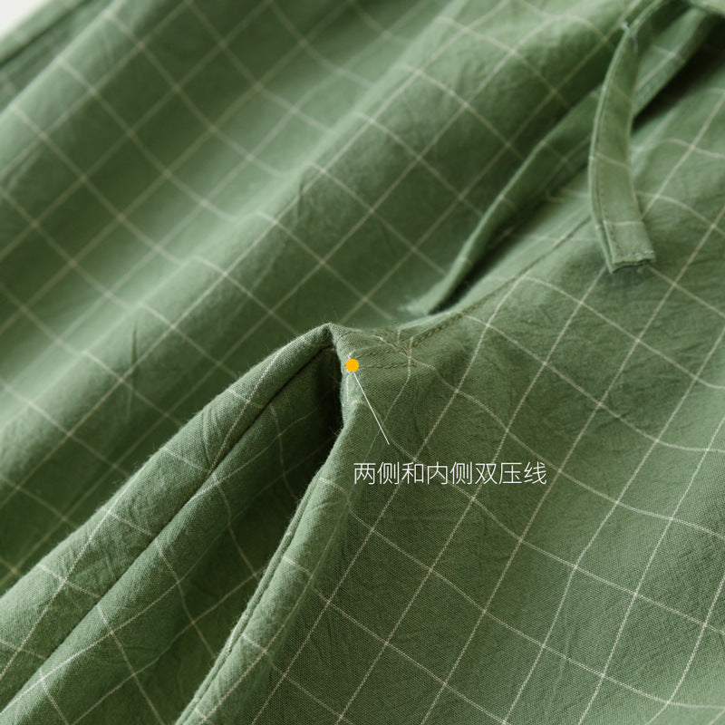 Couple Style Washed Home Pants for Men and Women, Pure Cotton Plaid Pajama Pants, Living Pants, Spring and Autumn Style, Japanese Warehouse Available for Wholesale