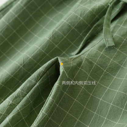 Couple Style Washed Home Pants for Men and Women, Pure Cotton Plaid Pajama Pants, Living Pants, Spring and Autumn Style, Japanese Warehouse Available for Wholesale