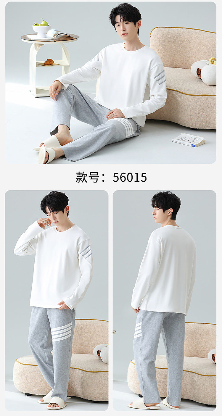 Plus Size 5XL 100% Cotton Men's Long-Sleeved Pajamas Spring & Fall Long-Sleeved 105kg Can Be Worn Outside Home Clothes Set