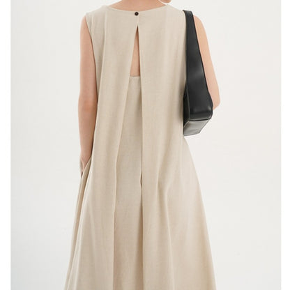 Korean Chic2026 Summer French Design Loose Backless Sleeveless Vest Dress Casual Age-Reducing Long Dress