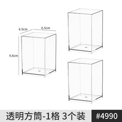 [Multiple Specifications] Transparent Square Storage Tube Detachable Cosmetics Organizer Box Cosmetics Storage Rack Mi Mu