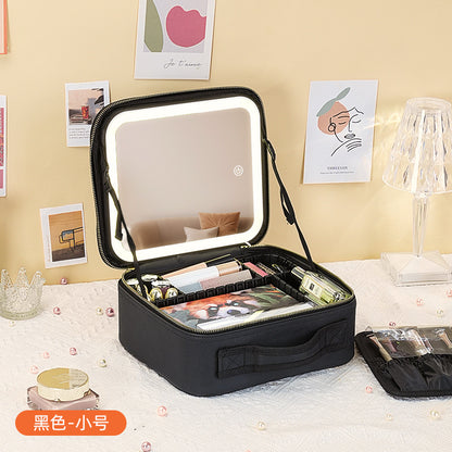 New Style Cosmetic Bag with Light and Mirror Led Light Rechargeable Portable Travel Makeup Cosmetics Cosmetics Bag Ins Style