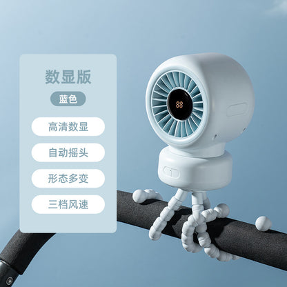 Cross-border stroller octopus mini fan outdoor silent large air volume shaking head can be handheld USB charging