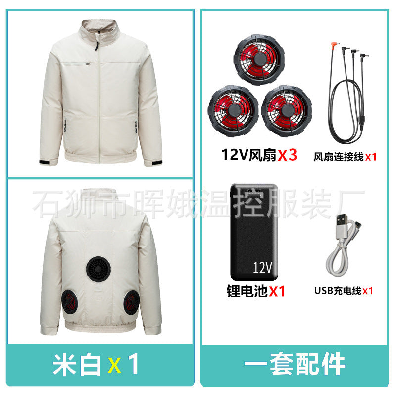 Cross-Border New Smart Air-Conditioned Clothing Porous Fan Stand Collar Workwear Outdoor Work Uniform Labor Protection Duty Fan Clothing