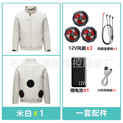 Cross-Border New Smart Air-Conditioned Clothing Porous Fan Stand Collar Workwear Outdoor Work Uniform Labor Protection Duty Fan Clothing