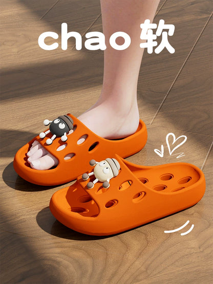 Bathroom Bath Slippers Women's Cartoon Eyes New Summer Home Dormitory Hotel Anti-slip Water Leakage Quick-drying Sandals for Men