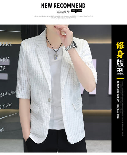 Summer half sleeve thin suit Korean style men's half sleeve fashionable fashionable jacket slim fit trendy summer small suit