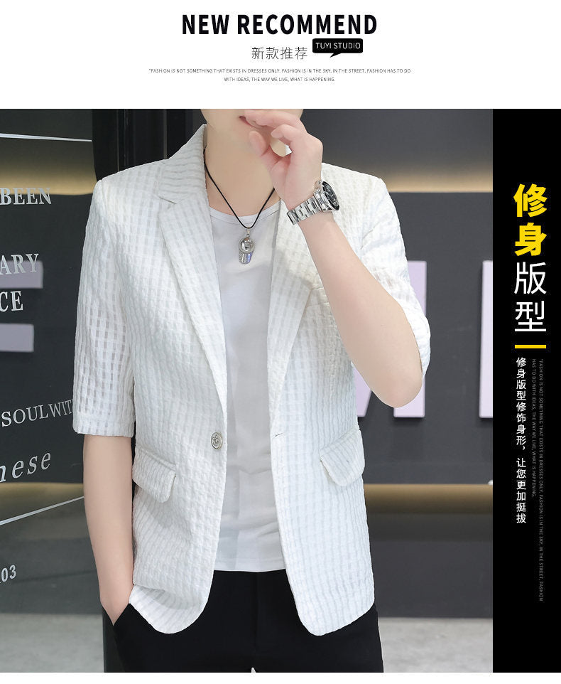 Summer half sleeve thin suit Korean style men's half sleeve fashionable fashionable jacket slim fit trendy summer small suit