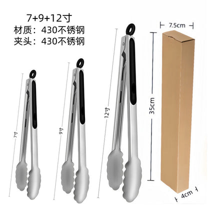 Cross-Border High-Temperature Resistant Steak Grilling Tongs 430 Stainless Steel Anti-Scalding Thickened Barbecue Tongs Kitchen Tools Food Tongs