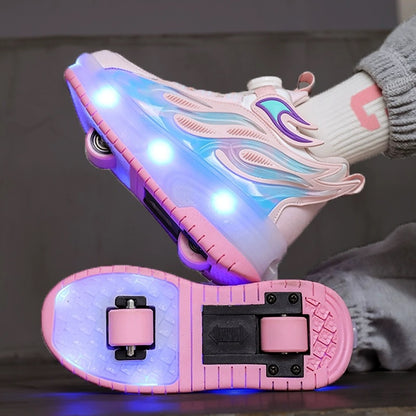 Children's Heelys Shoes, Retractable and Lighted, Boys' Flying Shoes with Wheels, Primary School Students' Roller Skate Shoes
