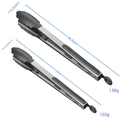 Silicone Clips for Kitchen Non-Stick Pans, Anti-Scalding and High Temperature Resistance, Household Barbecue and Steak Special Set, Stainless Steel Food Clips