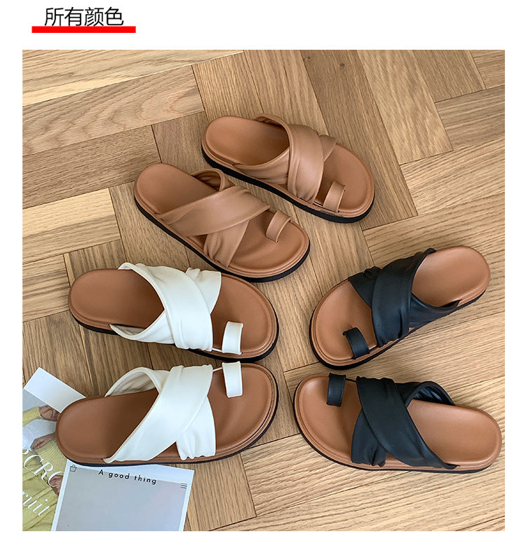 Thick-bottom Slippers Women's 2025 Summer New Beach Outer Wear Cross-belt Cross-border Foreign Trade Flat Beach Sandals