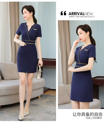 Business Wear dress 2023 Summer Women's Short-sleeved Temperament High-end Hotel Front Desk Beauty Salon Jewelry Shop Work Clothes
