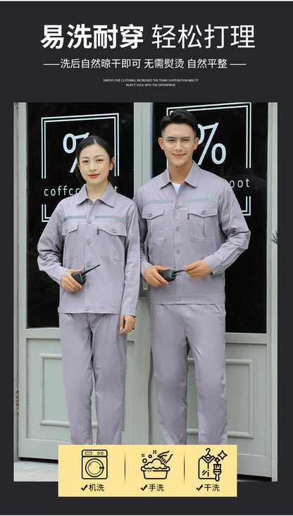 Pure Cotton Thin Summer Long Work Clothes Suit Wear-Resistant, Breathable and Sweat-Absorbent Welder Shipyard Factory Workshop Suit