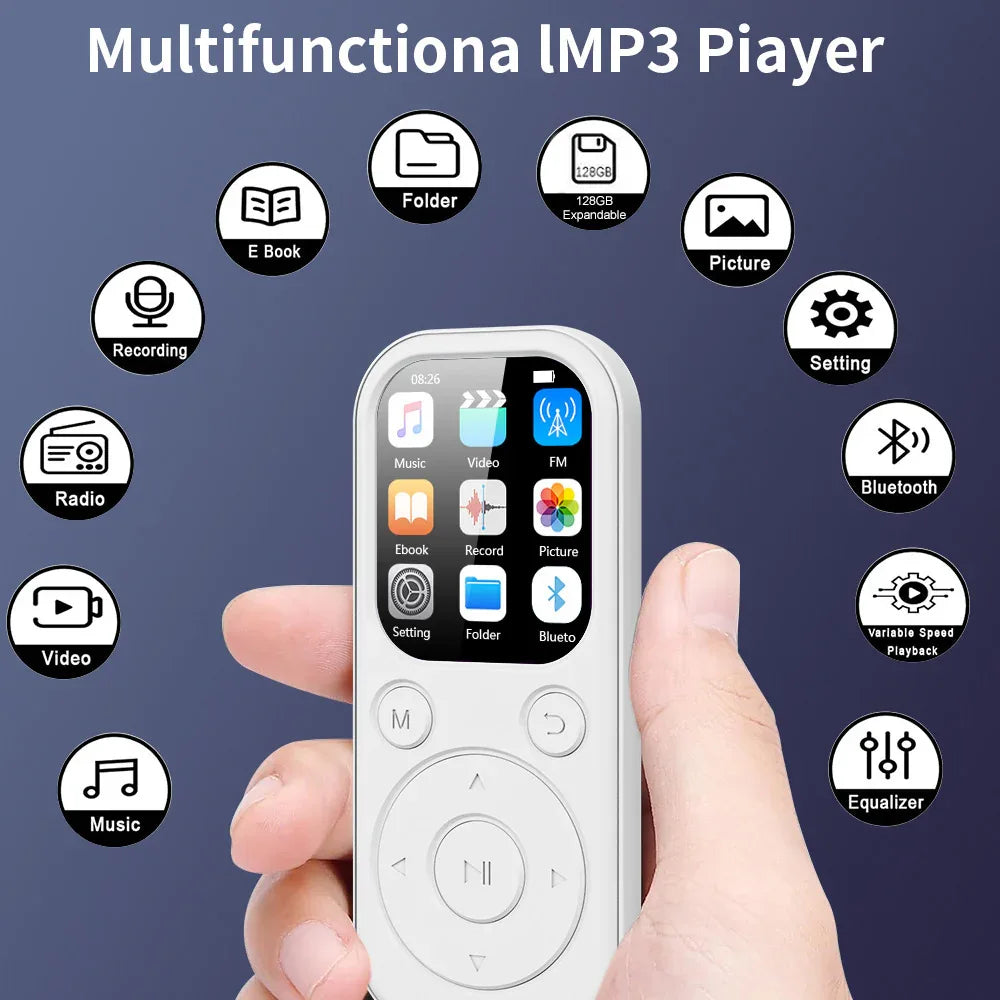 Bluetooth 5.4 MP3 MP4 Player Portable LCD Screen Music Player Stereo HiFi Speaker Support TF FM Radio Video E-Book Recording