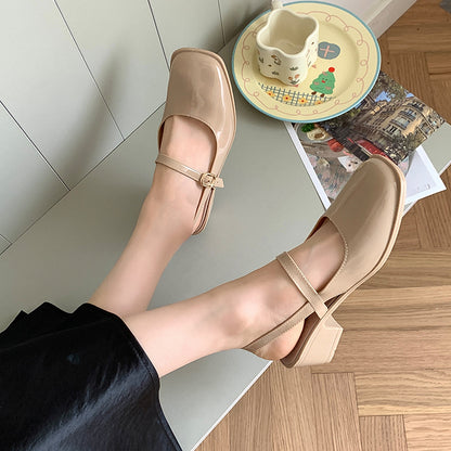 Southeast Asia New Style Baotou Wedge Buckle Fashion All-match Mary Jane Thick Heel Shallow Mouth Shoes for Women Summer