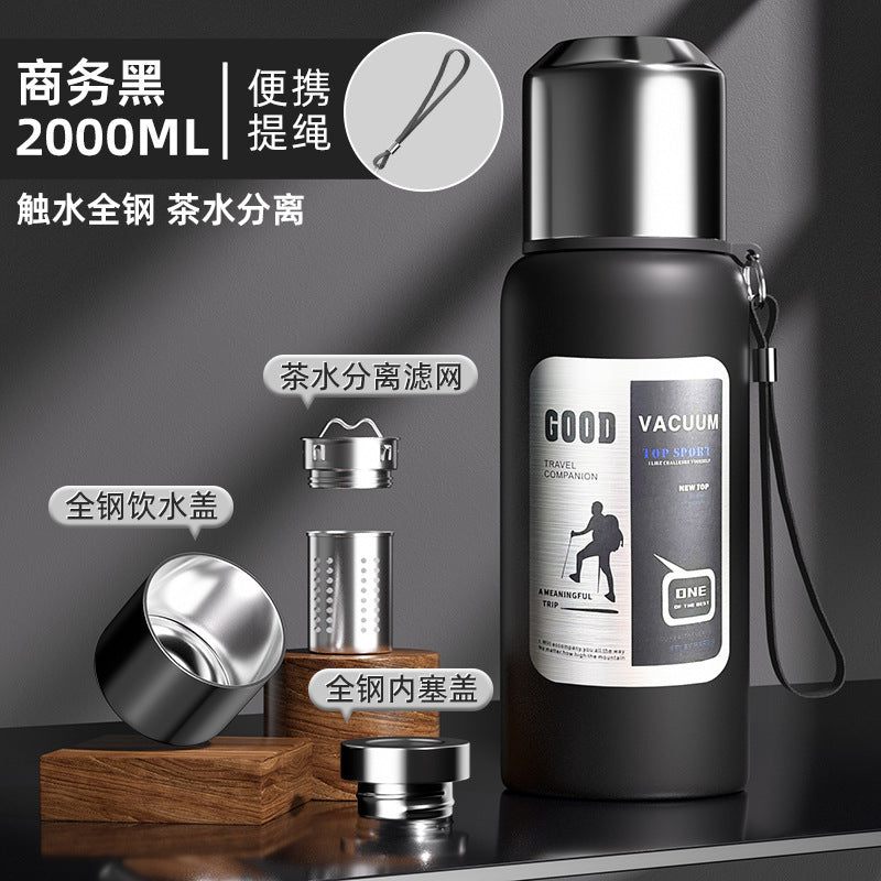 Outdoor Large-Capacity All-Steel Kettle for Men, Tea-Water Separation Vacuum Insulated Cup, 316 Stainless Steel Hiking Sports Water Cup