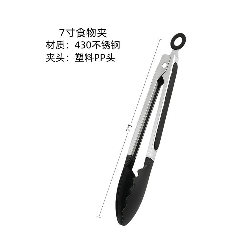 Cross-Border High-Temperature Resistant Steak Grilling Tongs 430 Stainless Steel Anti-Scalding Thickened Barbecue Tongs Kitchen Tools Food Tongs