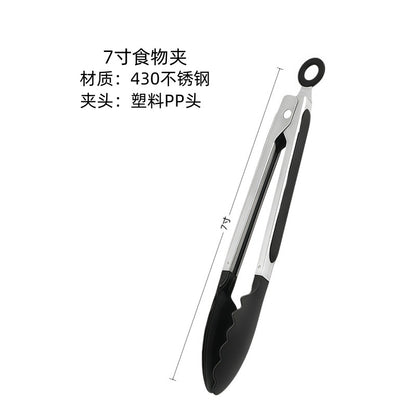 Cross-Border High-Temperature Resistant Steak Grilling Tongs 430 Stainless Steel Anti-Scalding Thickened Barbecue Tongs Kitchen Tools Food Tongs