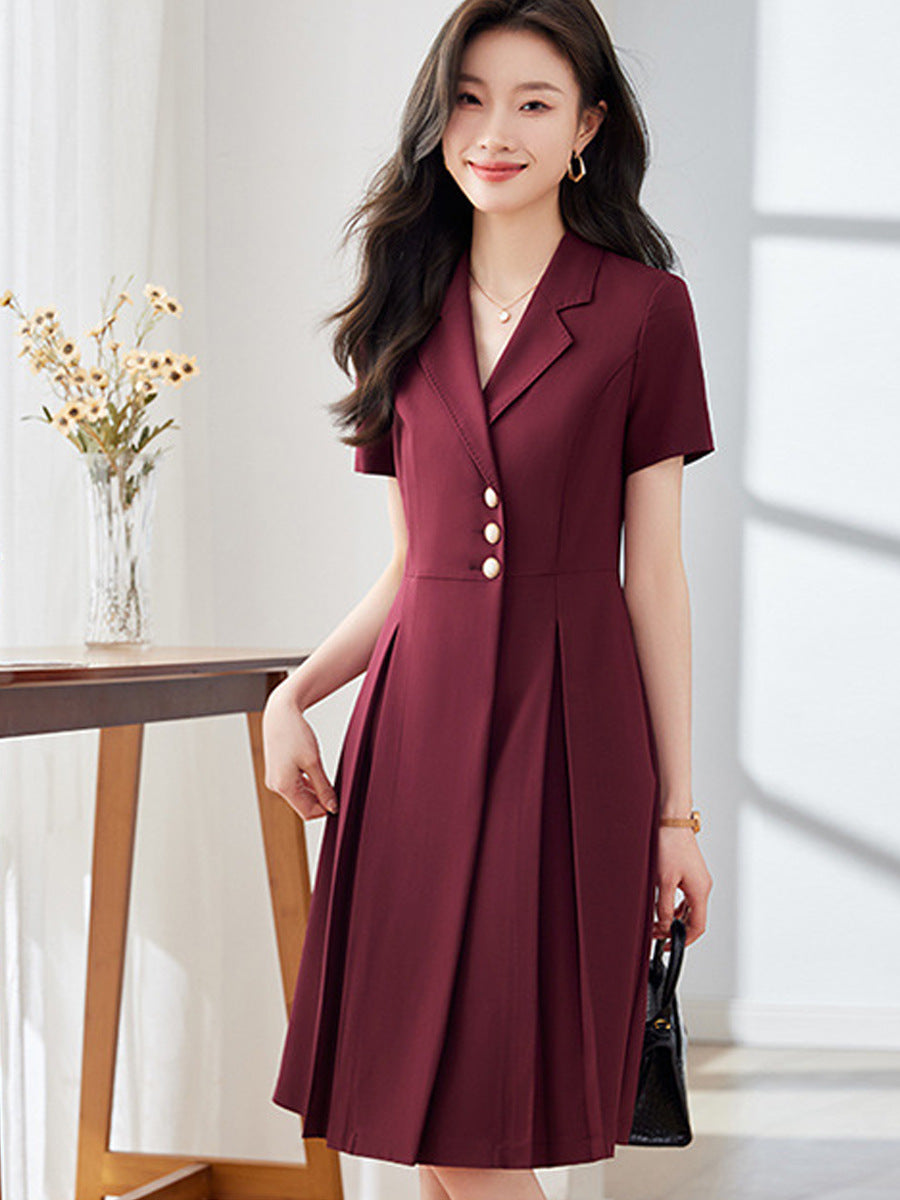 [Elegant Long Skirt] V-neck Short-sleeved dress High-end Work Clothes Mid-length Skirt Spring and Summer Business Wear Uniform