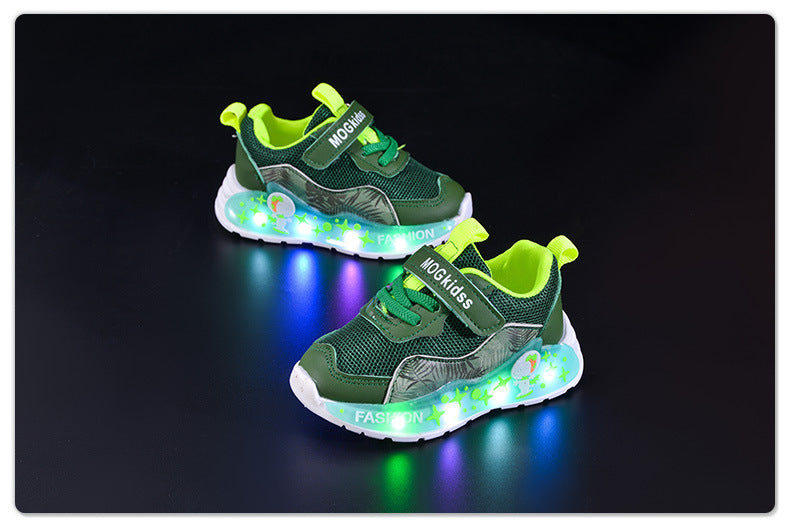Wholesale Spring and Autumn New Mesh Plaid Boys Led Light Casual Children's Luminous Fashion Cartoon Sports Shoes