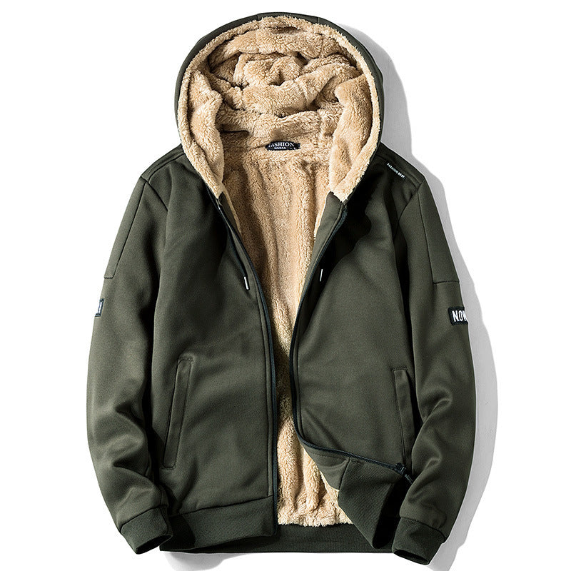 Autumn and Winter New Casual Cardigan Sweater Men's fleece-lined Hooded Men's Sweater Loose Sports Zipper Knitted Jacket