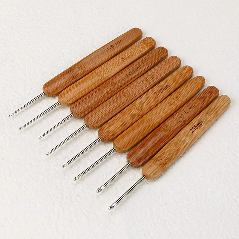 Full Set of Bamboo Handle Crochet Hooks, Bamboo Crochet Yarn Hooks, Handmade Knitting Tools, Sweater Needles, Round Head Carbonized Crochet Set