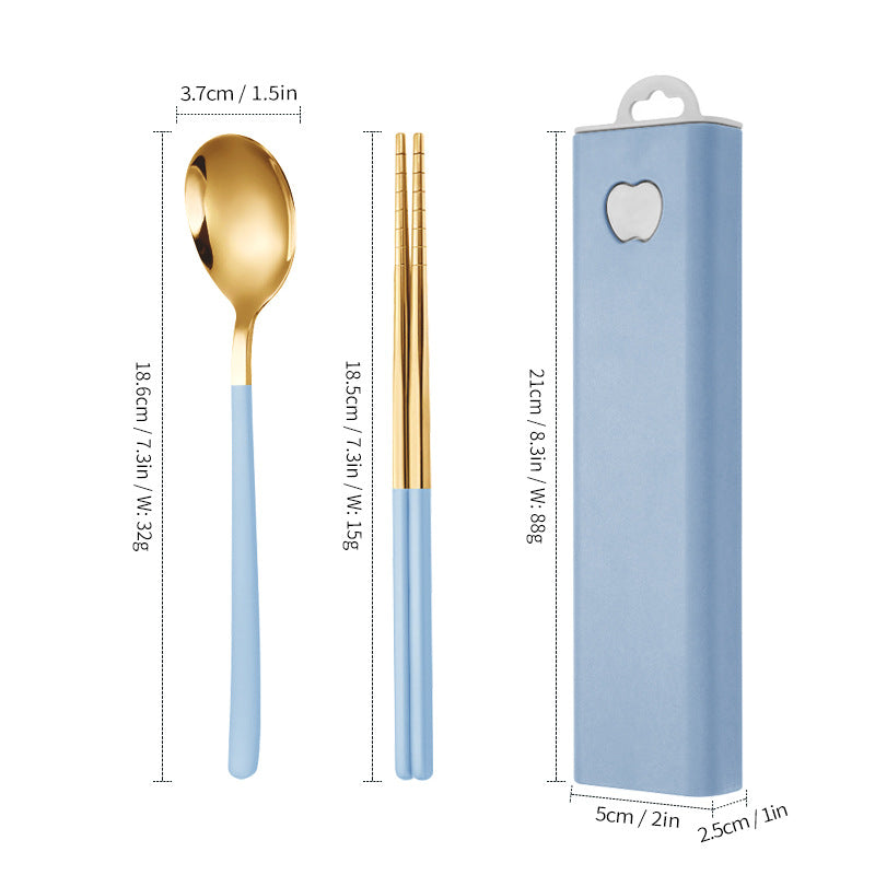 304 Stainless Steel Convenient Tableware Fork, Spoon and Chopsticks Three-Piece Set Outdoor Travel Student Storage Box Tableware Set