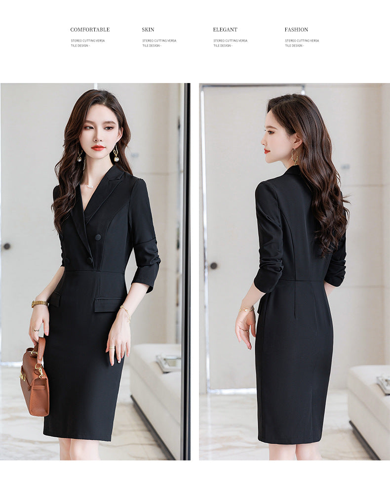 French Hepburn Style Small Black Dress High Sense High Cold Royal Sister Fried Street Small Fragrance Style Pleated Professional Suit dress Summer