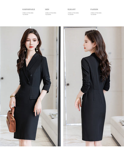 French Hepburn Style Small Black Dress High Sense High Cold Royal Sister Fried Street Small Fragrance Style Pleated Professional Suit dress Summer