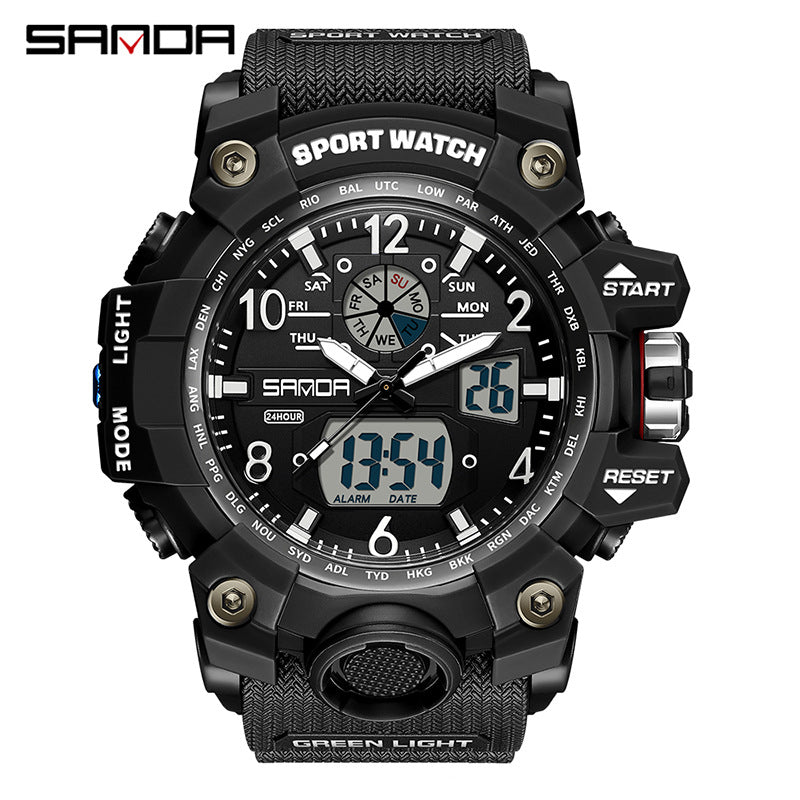 Sanda Hot-Selling Watch Korean Version Student Party Multi-Functional Waterproof Alarm Clock Electronic Watch Cool Dual Display Luminous Sports Watch by PDG ibma
