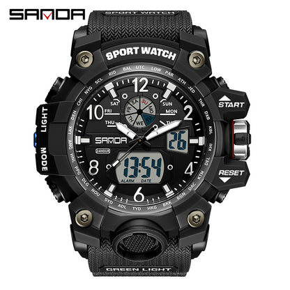 Sanda Hot-Selling Watch Korean Version Student Party Multi-Functional Waterproof Alarm Clock Electronic Watch Cool Dual Display Luminous Sports Watch by PDG ibma