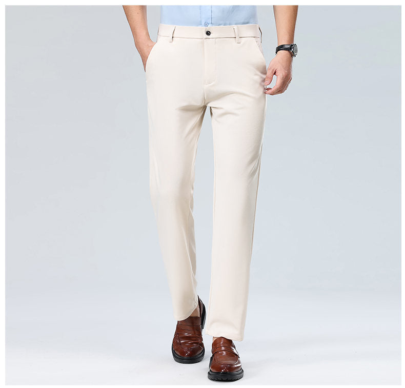 Wholesale casual pants men's four-sided elastic fabric summer ice silk pants trousers trousers high waist breathable iron-free formal trousers