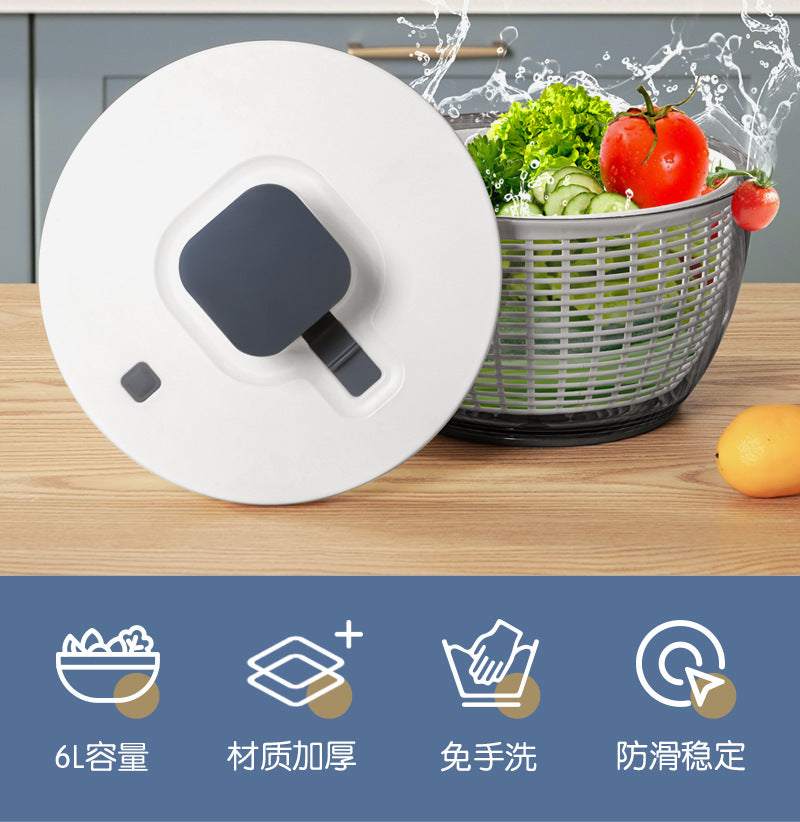 Household Multifunctional Pressing Vegetable Dehydrator Large Capacity Rotating Drain Basket Fitness Meal Fruit Salad Dryer