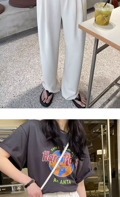 Gray Suit Pants for Women Spring and Summer New High-Waisted Double Pleated Slim Floor-Length Trousers Casual Straight Wide-Leg Pants