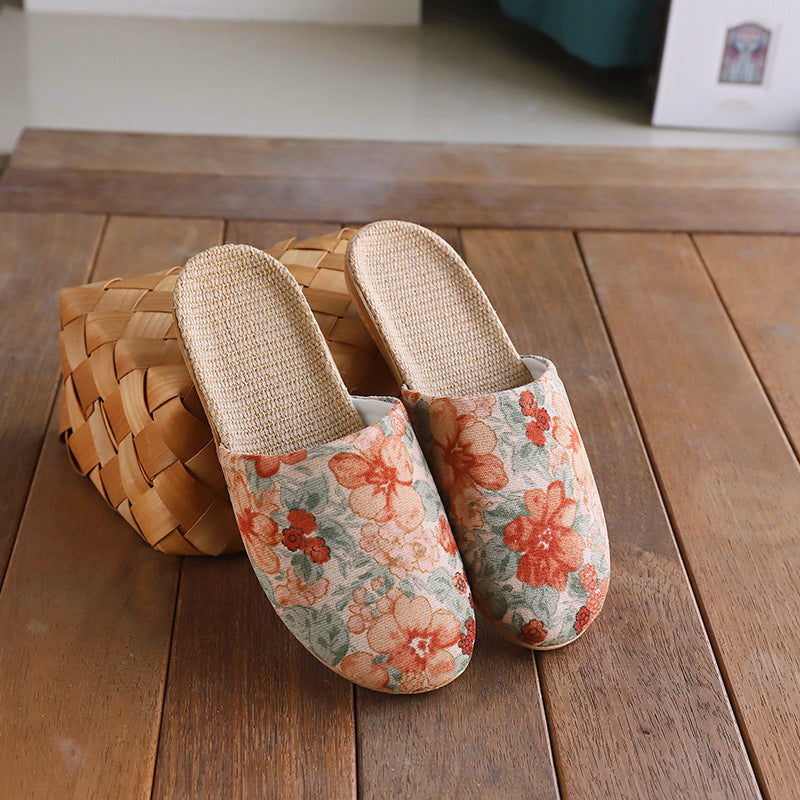 Baotou Spring & Fall Indoor Comfortable and Breathable Linen All Year Round Home Fabric Sandals for Women and Couples Floor Soft Bottom Home