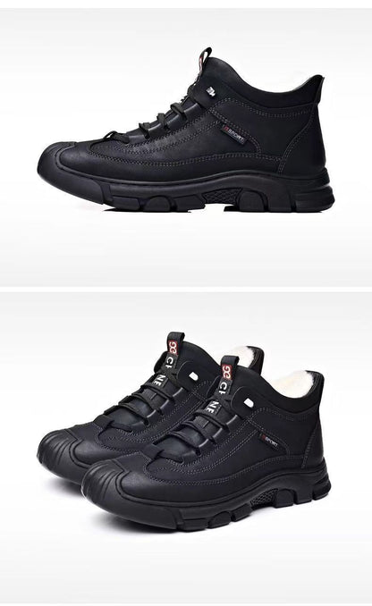 Cold-resistant warm cotton-padded shoes men's warm winter thickened fluff outdoor leather high-top one-piece Northeast snow boots non-slip