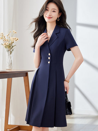 [Elegant Long Skirt] V-neck Short-sleeved dress High-end Work Clothes Mid-length Skirt Spring and Summer Business Wear Uniform