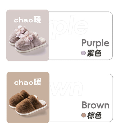 Bow Plush Cotton Slippers for Women Autumn and Winter 2025 New Warm Indoor Home Soft Sole Anti-Slip Confinement Slippers