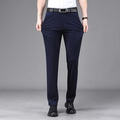 Business Casual Pants Men's Vertical Straight Dress Men's Spring and Summer Loose plus size Non-ironing Long Pants Stretch Pants