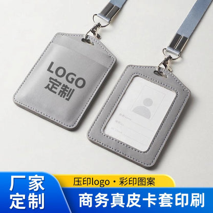 High-End Genuine Leather Card Holder with Company Logo Printing, Leather Name Badge, Employee Id Card, Access Card Holder