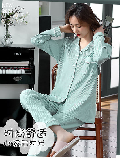 Autumn and Winter Women's 100 Pure Cotton Pajamas Women's Loose Cardigan for Middle-aged and Elderly Mothers Spring and Autumn Long-sleeved Casual Home Clothes